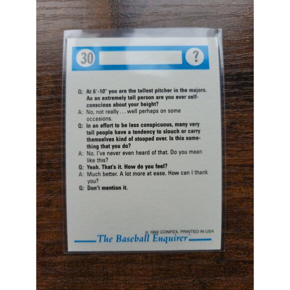 Randy Johnson 1992 Baseball Enquirer Fun Stuff/Confex #30 - MLB - Fresh Pull - Picture 2 of 2